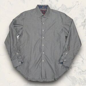 Robert Graham Black White Long Sleeve Flip Cuff Button Up Dress Shirt Medium